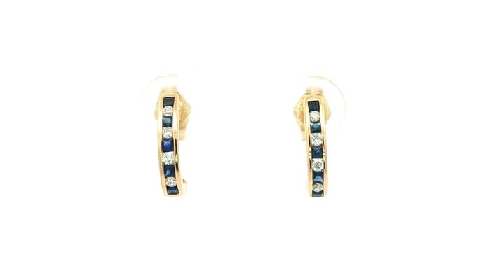 content/products/Channel-set Sapphire and Diamond J-Hoop Earrings in Yellow Gold 0.38cts TWT)