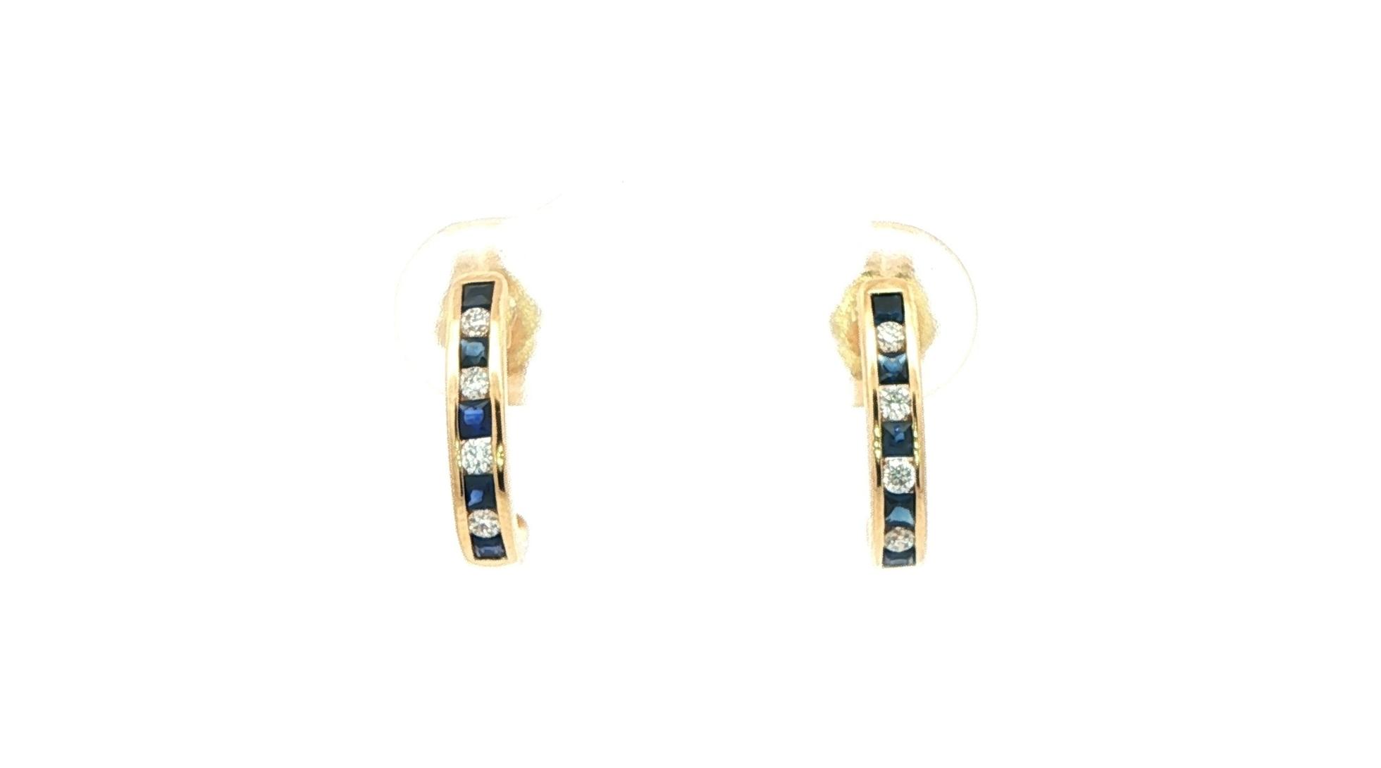 Channel-set Sapphire and Diamond J-Hoop Earrings in Yellow Gold 0.38cts TWT)