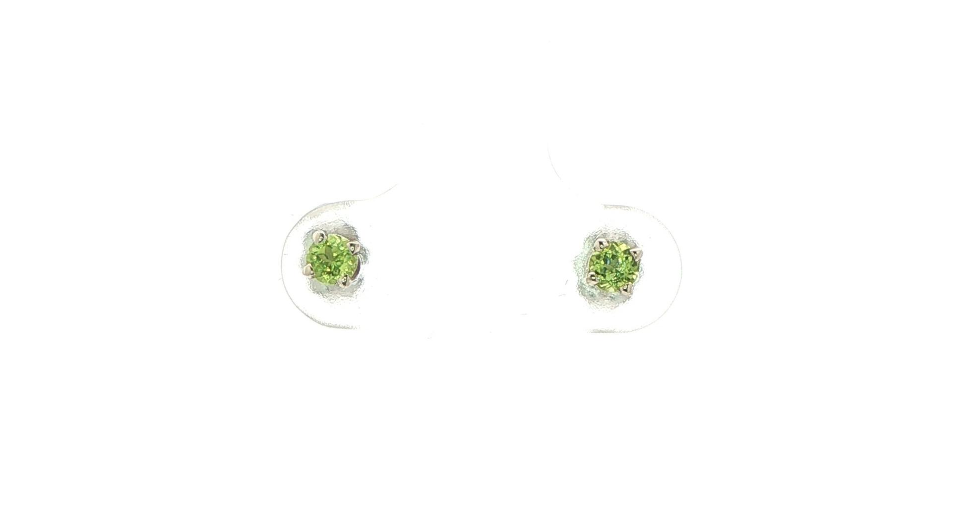 August Birthstone Peridot Stud Earrings in 4-Prong Settings in White Gold