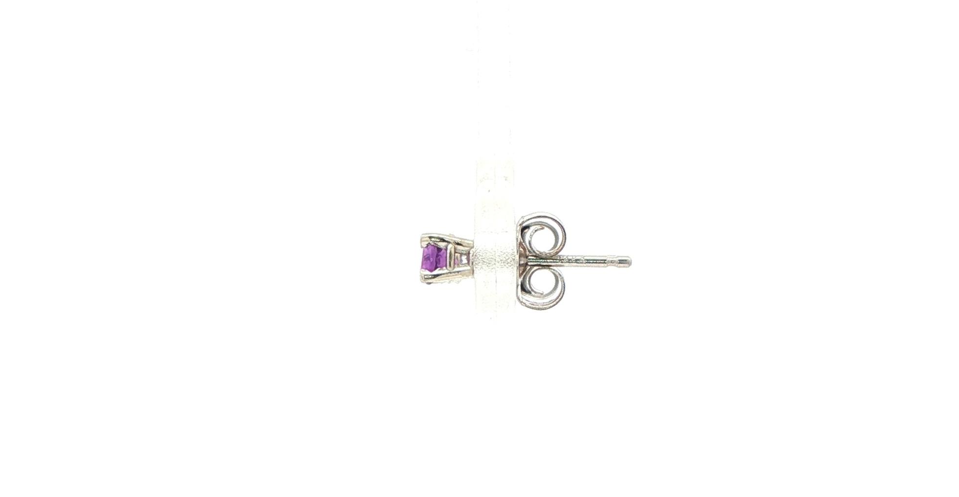 February Birthstone Amethyst Stud Earrings in 4-Prong Settings in White Gold side