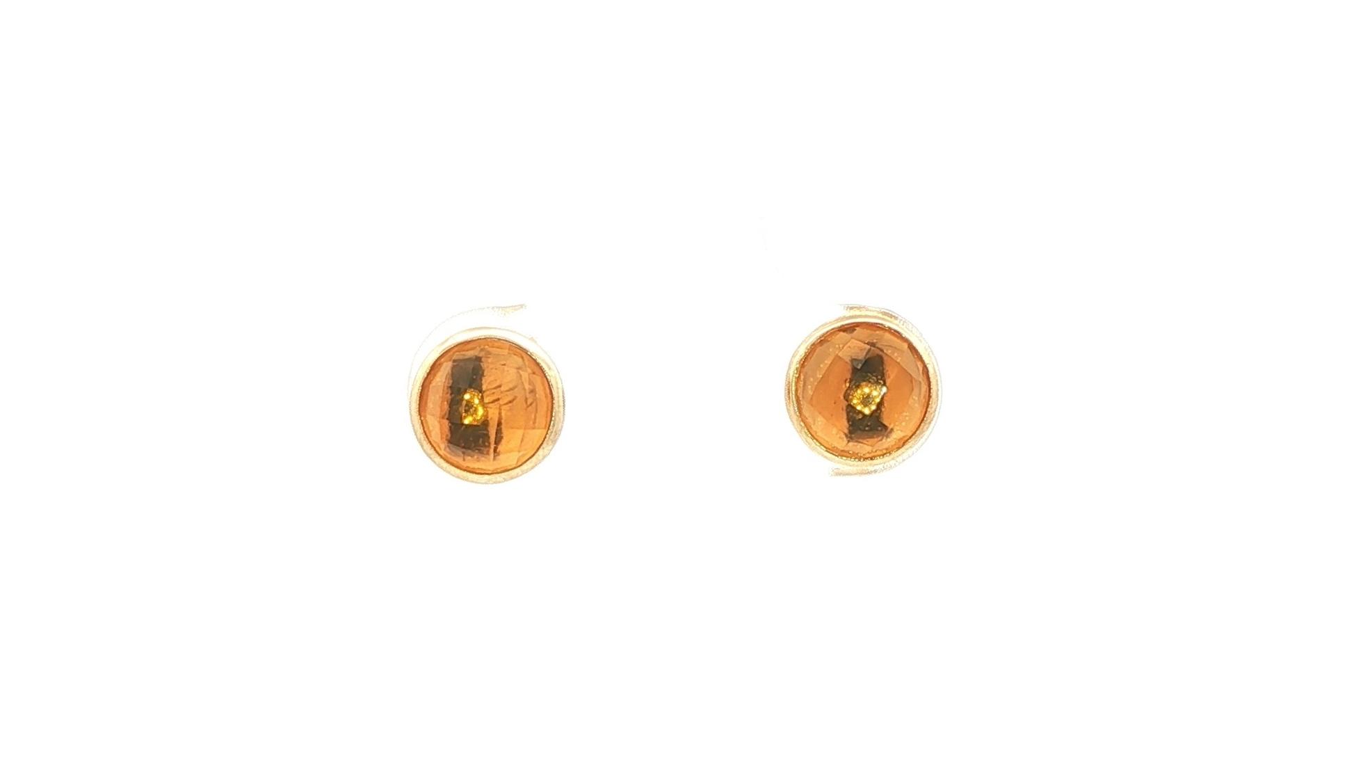Bezel-set Checkerboard-cut Citrine Stud Earrings in Yellow Gold (1.62cts TWT)