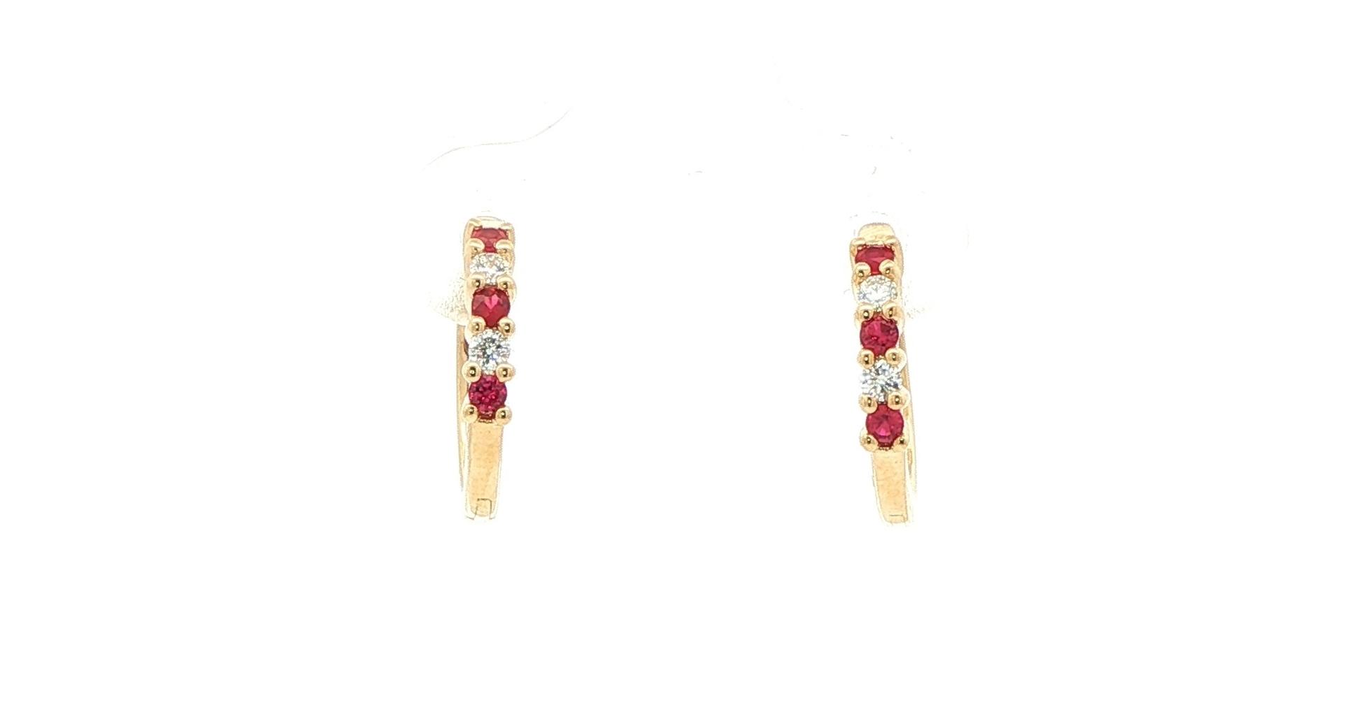 Alternating Ruby and Diamond Hoop Earrings Yellow Gold (0.23cts TWT)