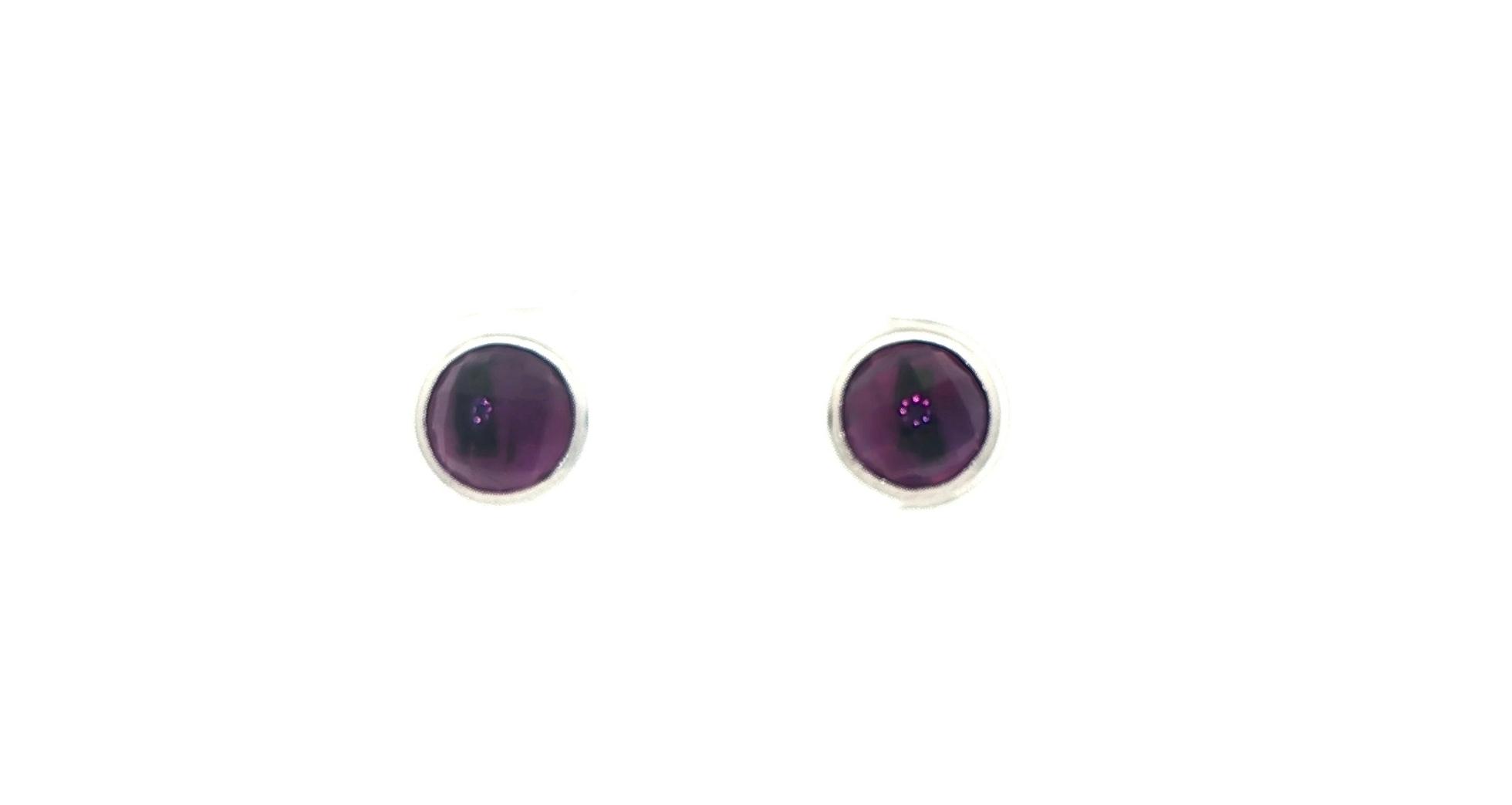 Bezel-set Checkerboard-cut Amethyst Stud Earrings in White Gold (1.59cts TWT)