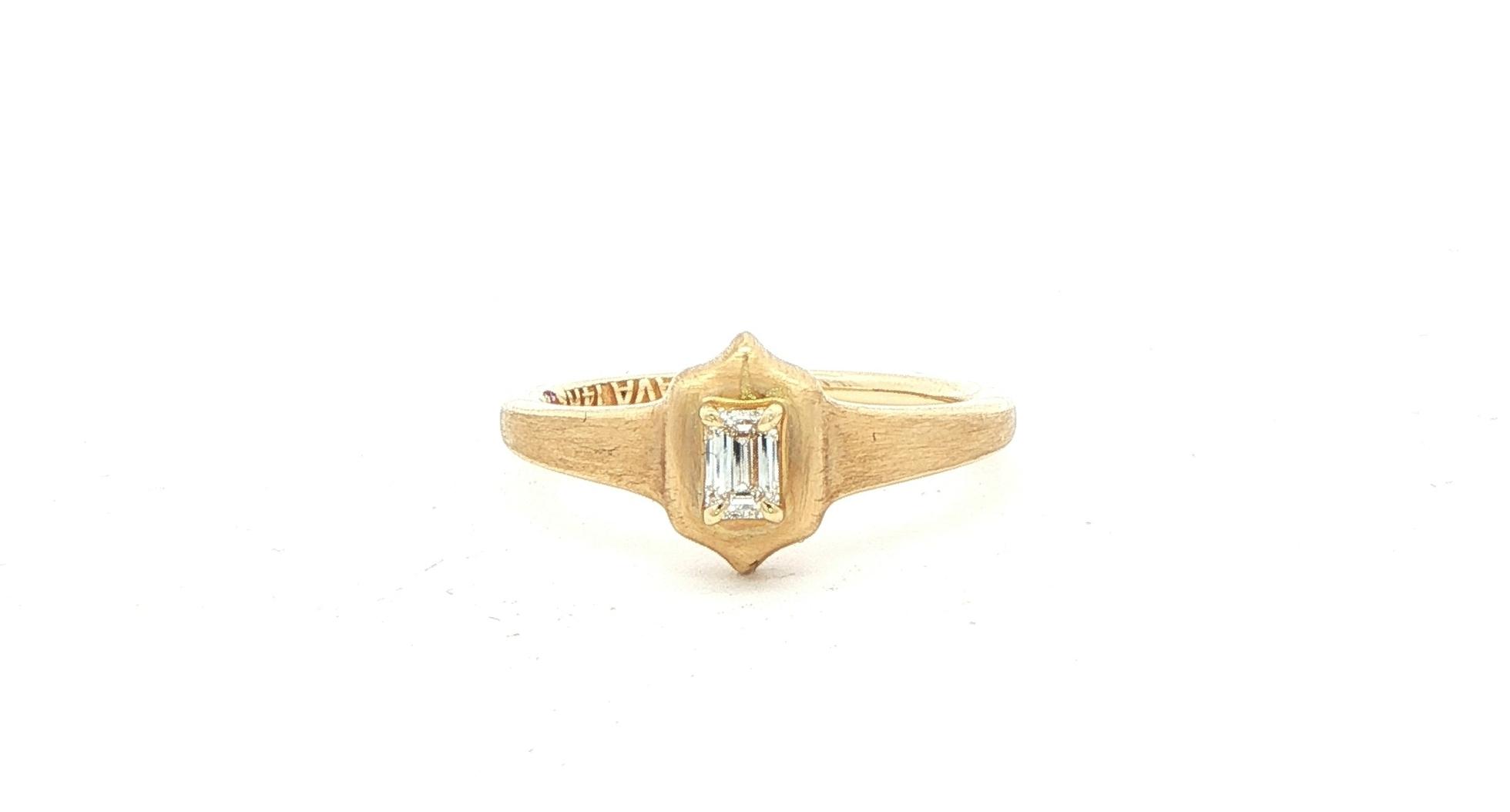 Emerald Cut Diamond Signet Ring with Satin Finish in Yellow Gold (0.19cts)