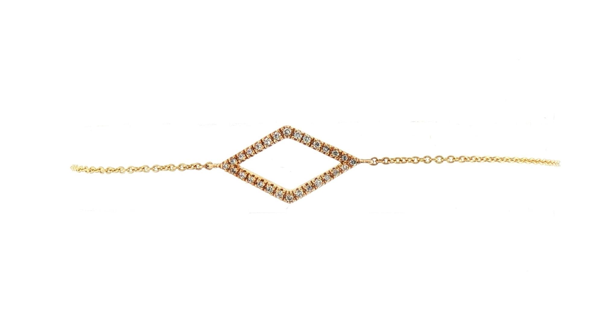 Pave Diamond Kite Shape Chain Bracelet in Yellow Gold (0.14cts TWT)