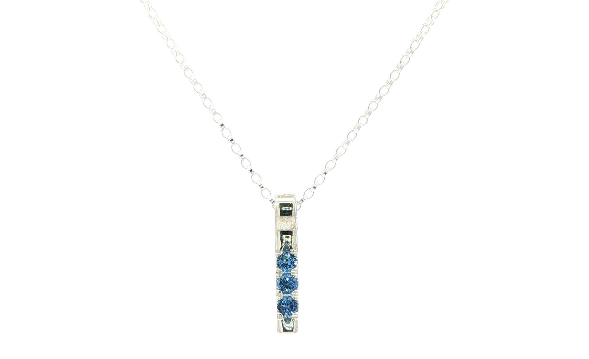 3-Stone Vertical Bar Montana Yogo Sapphire Necklace in Sterling Silver (0.18cts TWT)