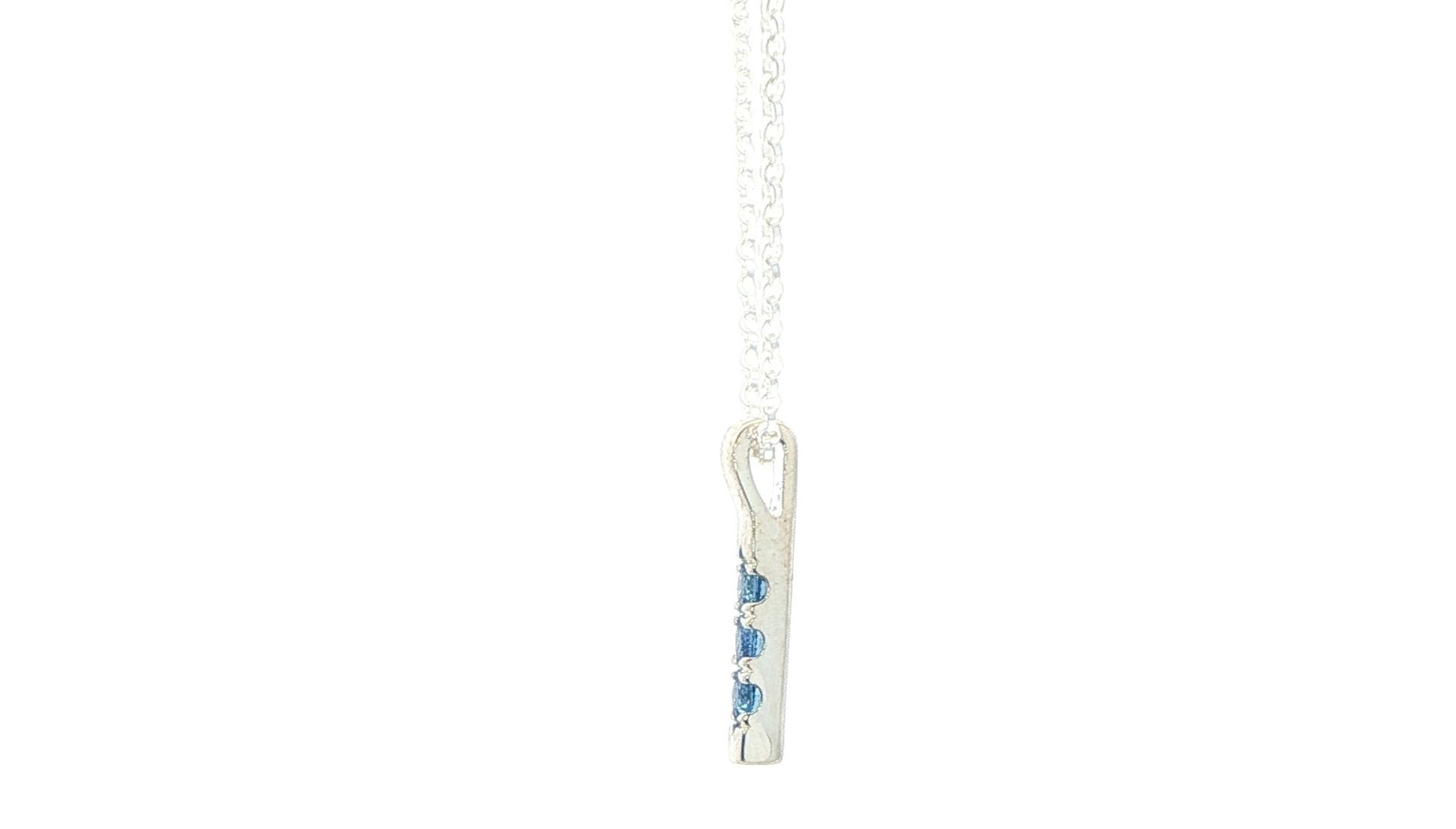 3-Stone Vertical Bar Montana Yogo Sapphire Necklace in Sterling Silver (0.18cts TWT) side