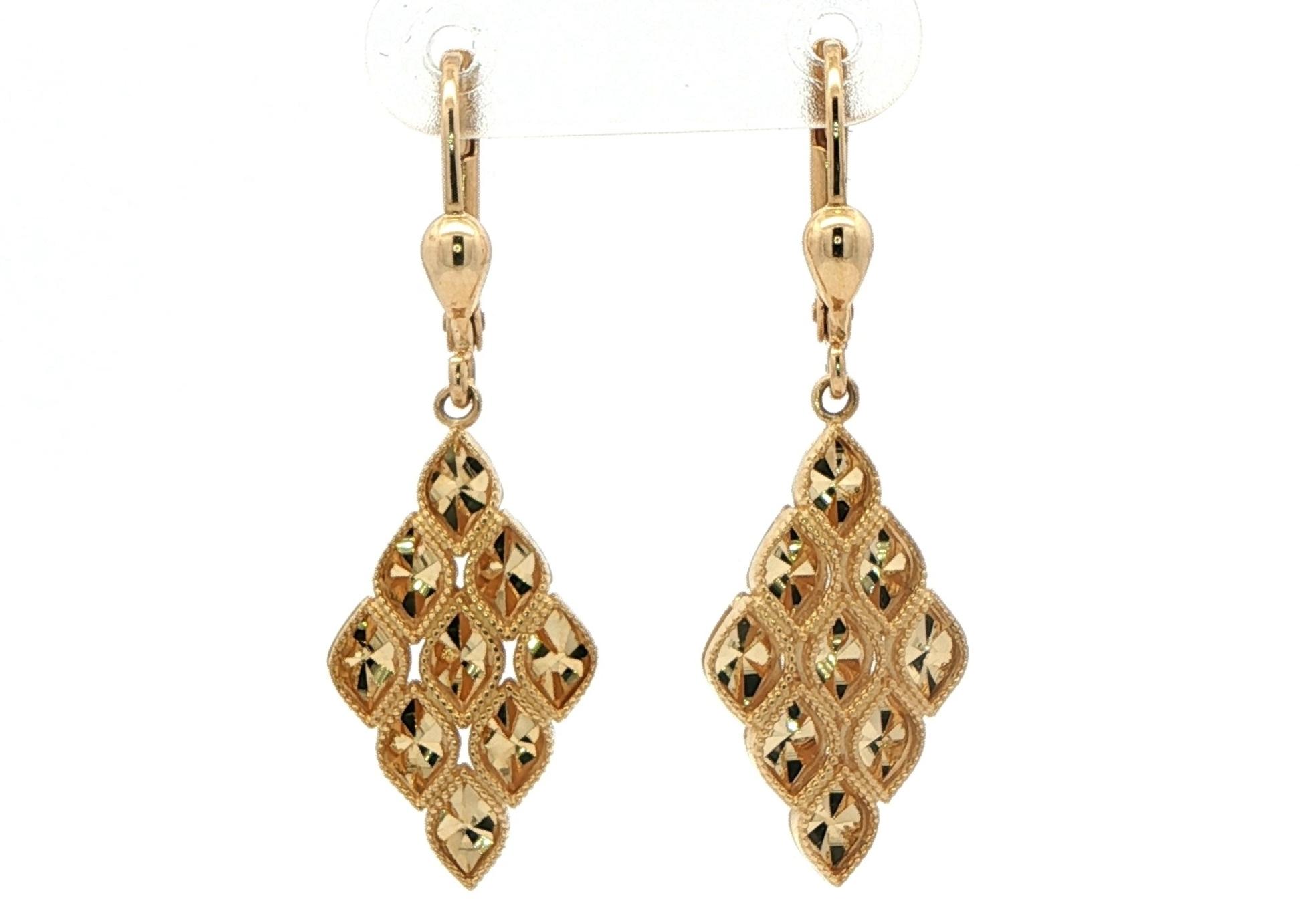 Contemporary Honeycomb Dangle Earrings in Yellow Gold