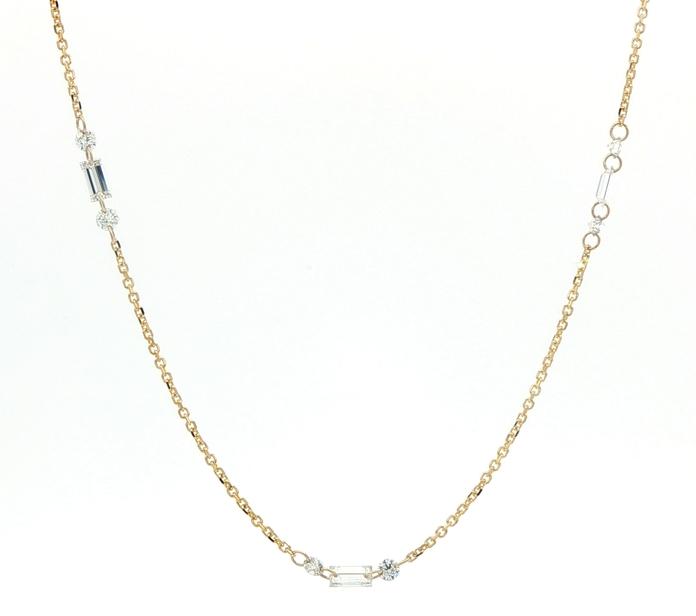 content/products/Baguette Cut and Round Diamond Station Necklace in Yellow Gold (0.66cts TWT)
