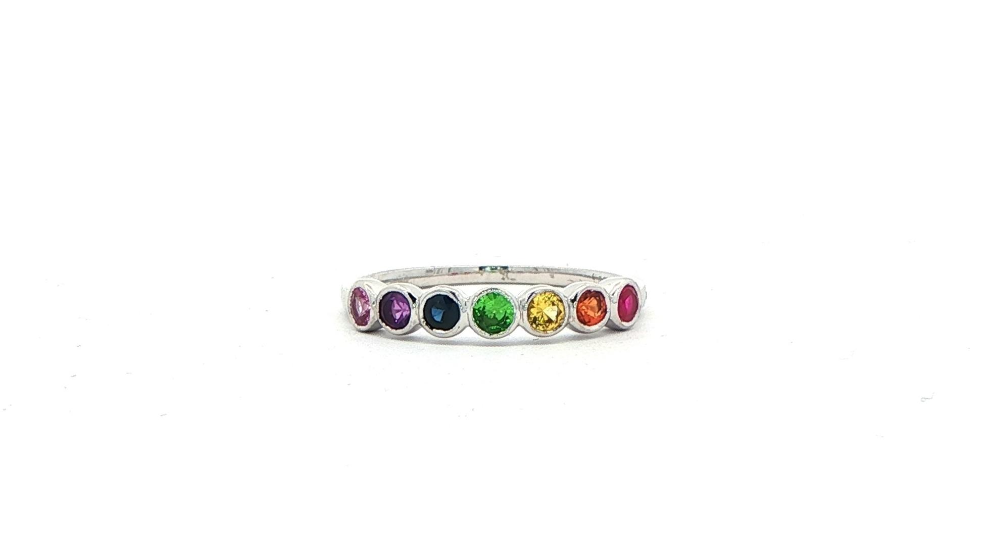 Bezel-set Rainbow Sapphire Stackable Ring in White Gold (0.57cts TWT)