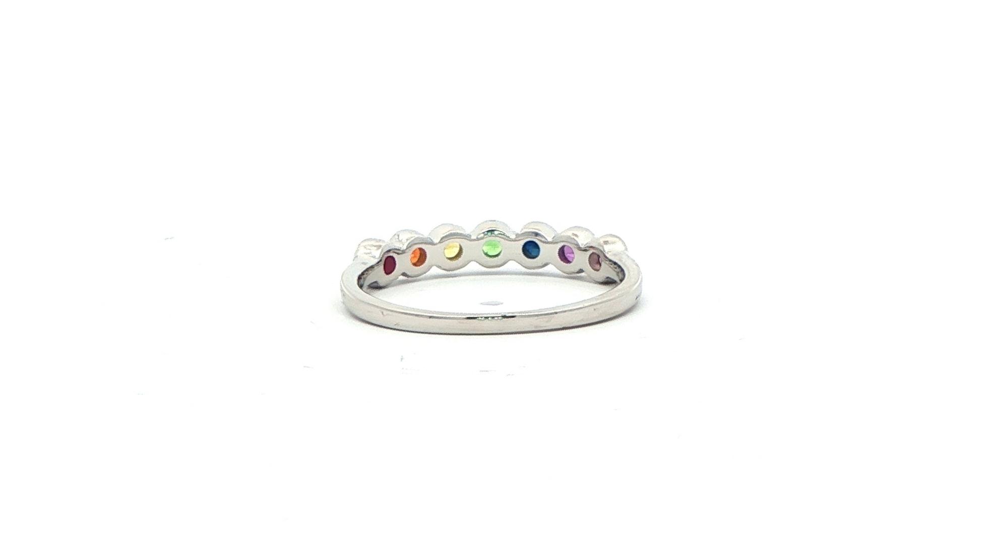 Bezel-set Rainbow Sapphire Stackable Ring in White Gold (0.57cts TWT) back