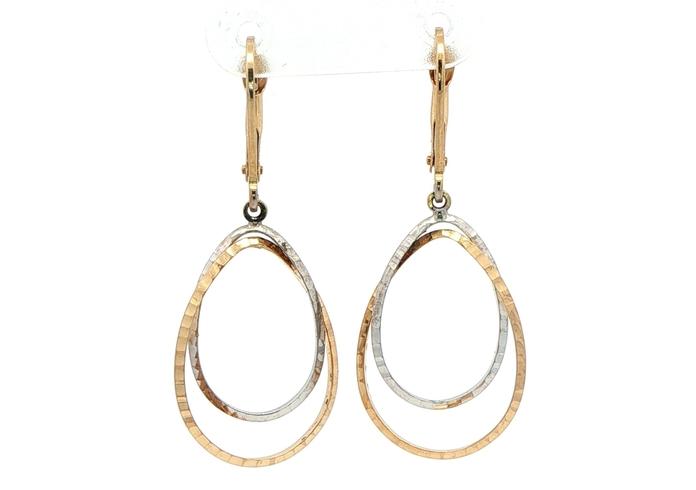 content/products/Double Teardrop Dangle Earrings with Hammered Finish in Two-tone Yellow and White Gold 