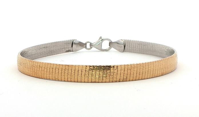 content/products/Reversible Omega Chain Bracelet with Herring Bone Texture in Two-tone Yellow and White Gold