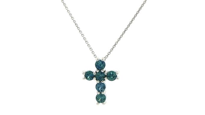 content/products/Peacock Blue Montana Sapphire Cross Pendant in White Gold (0.75cts TWT)