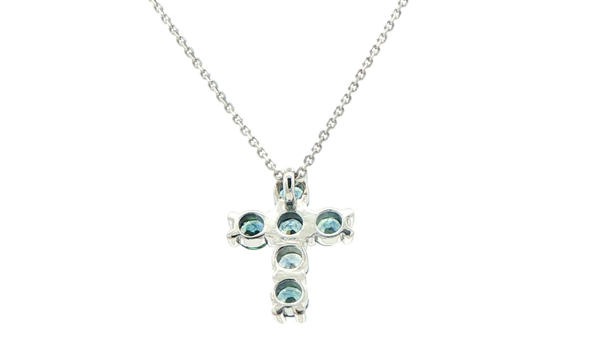 Peacock Blue Montana Sapphire Cross Pendant in White Gold (0.75cts TWT) back