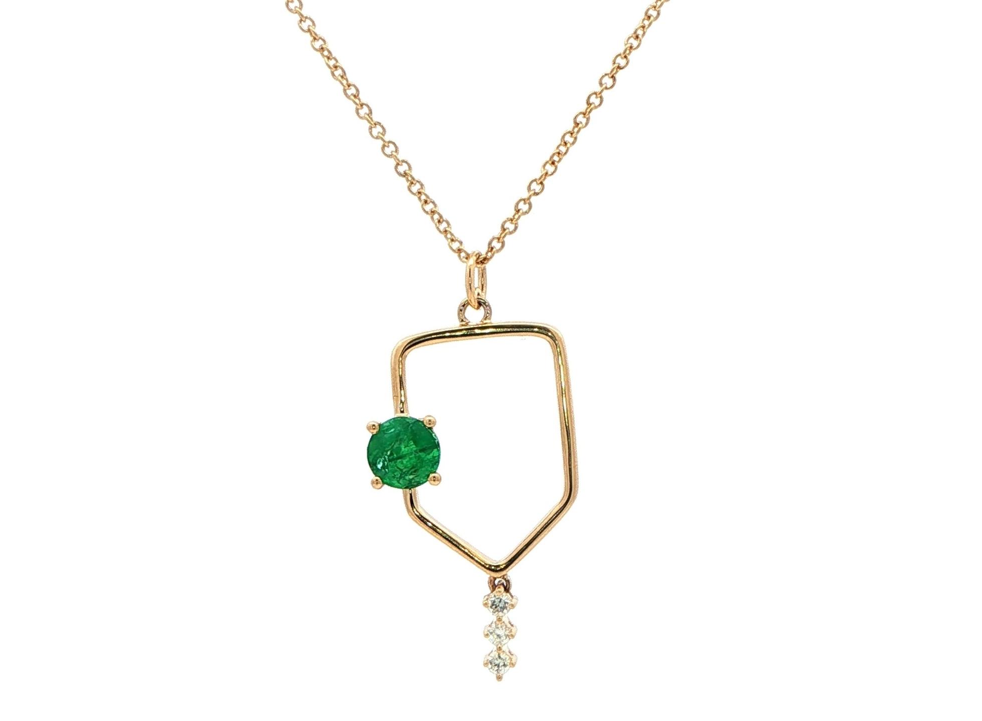 Geometric Emerald and Diamond Dangle Charm Necklace in Yellow Gold (0.79cts TWT)