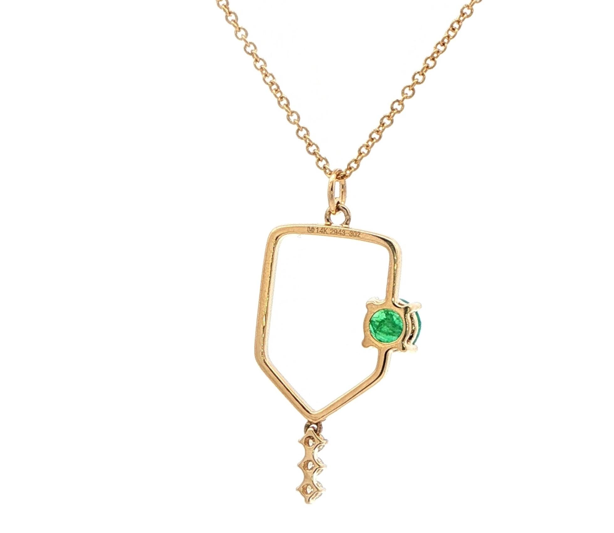 Geometric Emerald and Diamond Dangle Charm Necklace in Yellow Gold (0.79cts TWT) back