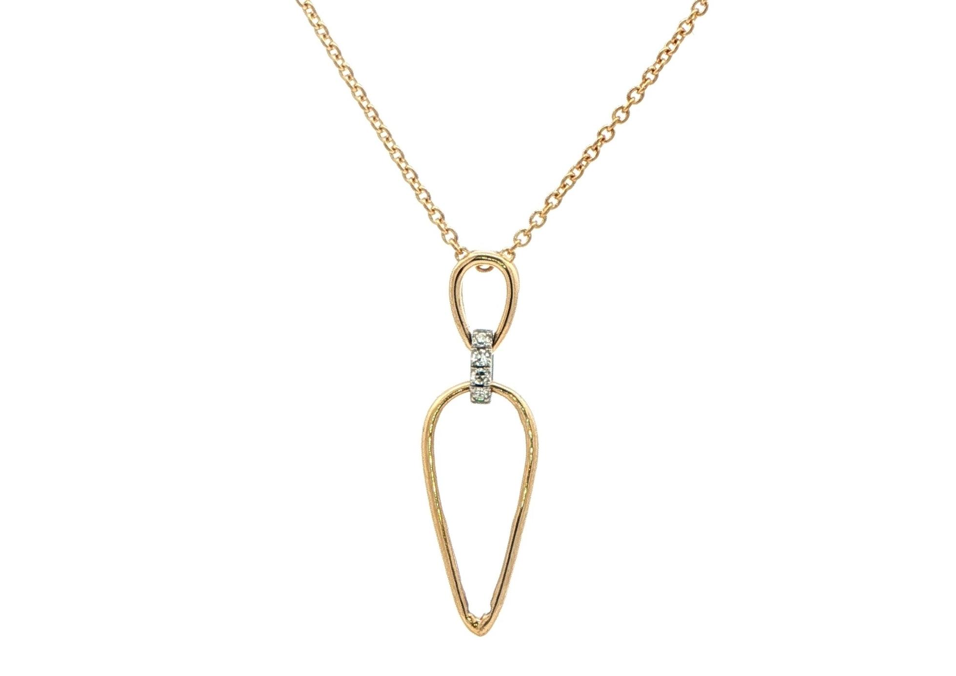 Minimalist Geometric Double Teardrop Diamond Pendant Necklace in Yellow Gold (0.03cts TWT)