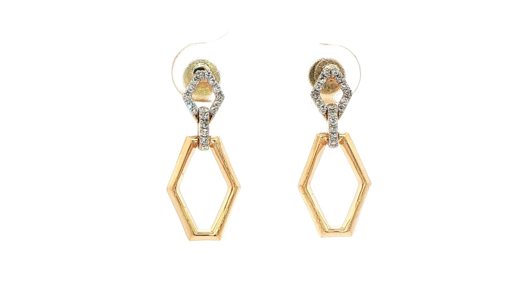 Diamond Geometric Hexagon Drop Earrings in Yellow Gold (0.14cts TWT)