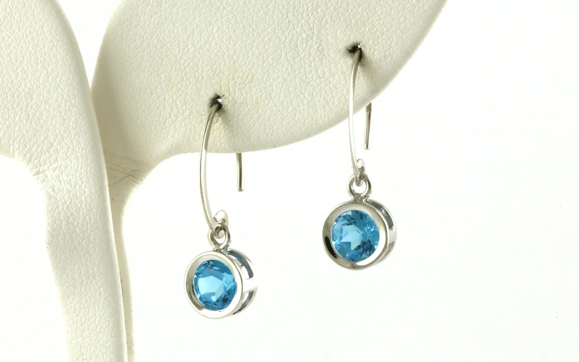Bezel-Set Mini Sweep Blue Topaz Drop Earrings in Sterling Silver