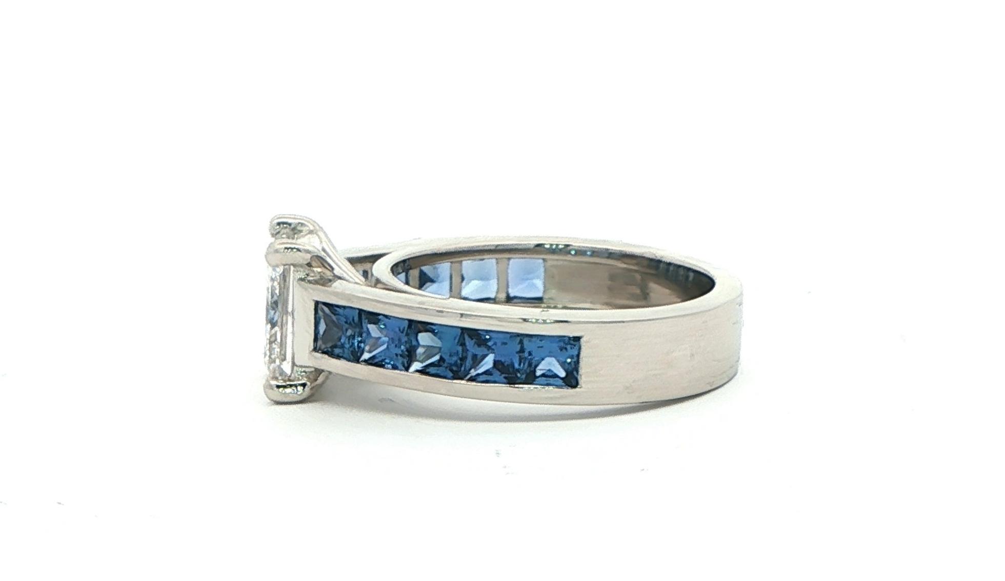 Princess Cut Diamond and Channel Set Montana Yogo Sapphire Engagement Ring in Platinum (4.03cts TWT) side