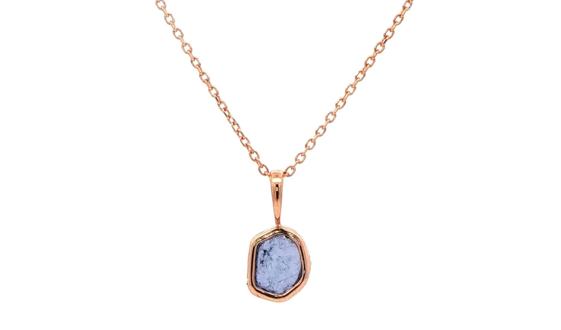 Bezel-set Raw Un-Cut Huckleberry Sapphire Necklace in Rose Gold (1.34ct)