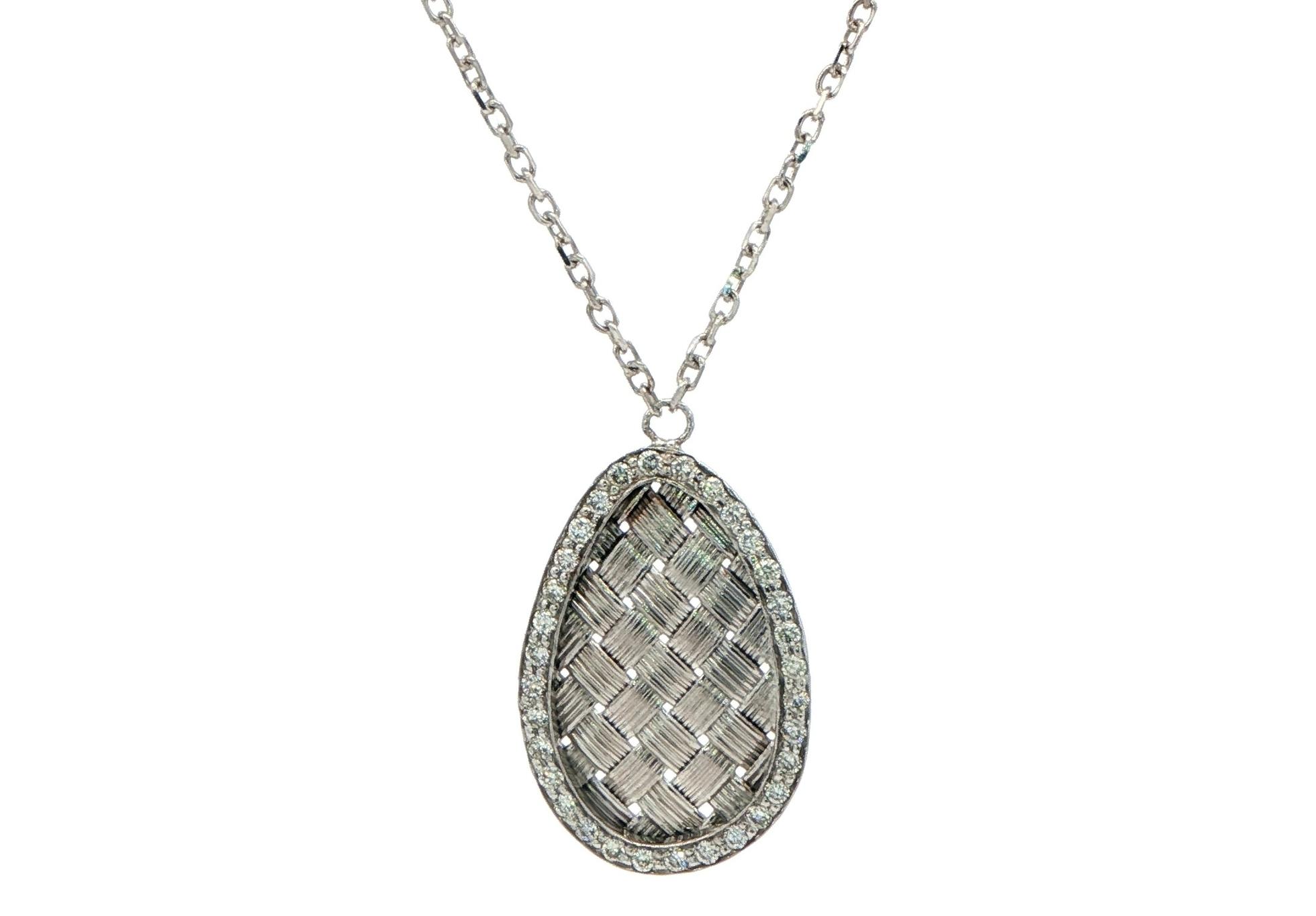 Quilted Teardrop Diamond Halo Pendant Necklace in White Gold (0.375cts TWT)