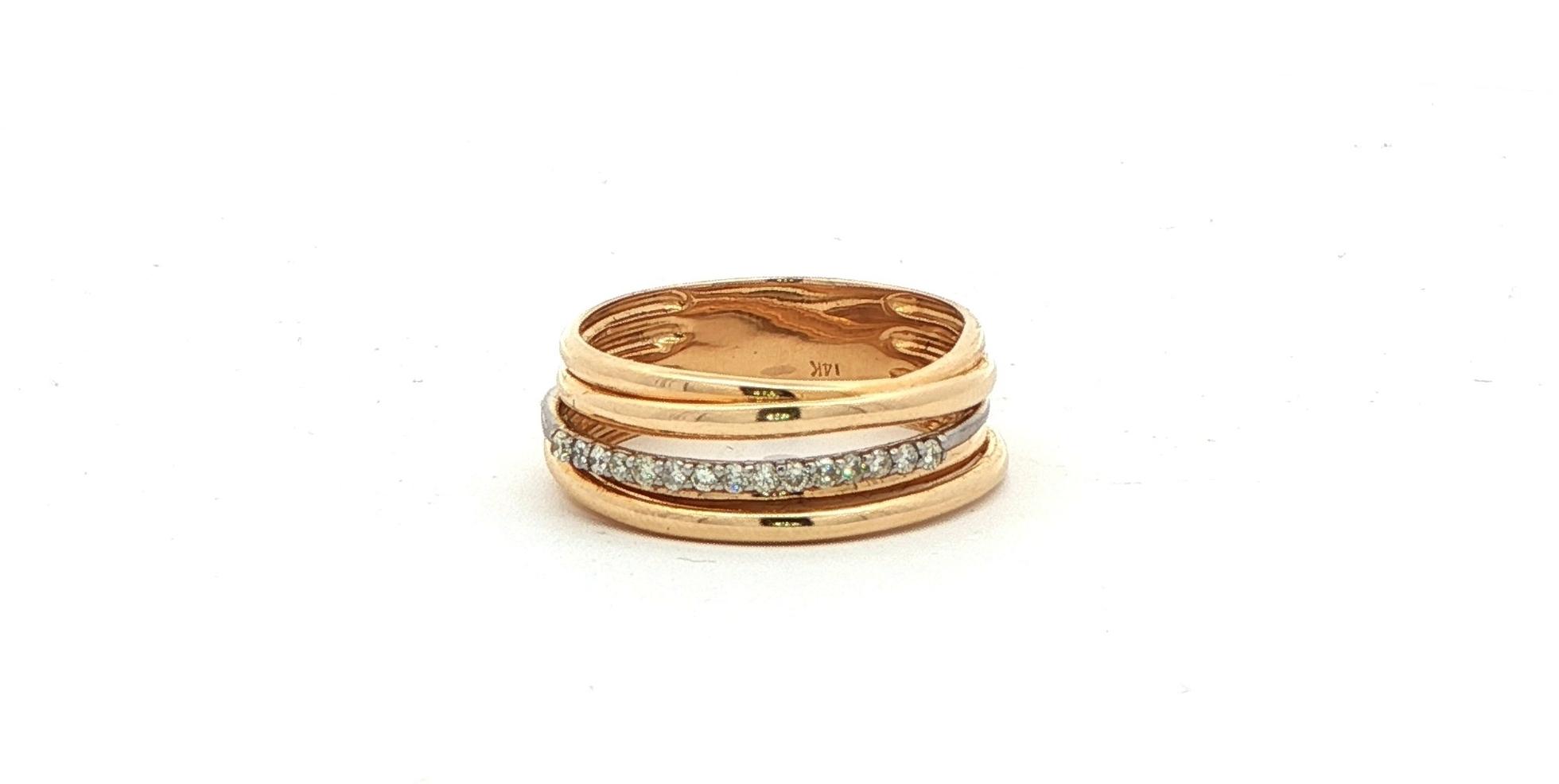 Diamond Multi-Layer Stacked Ring in Yellow Gold (0.20cts TWT)