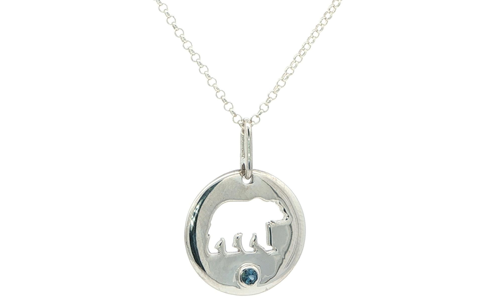 Montana Sapphire Cutout Bear Pendant Necklace in Sterling Silver (0.04cts)