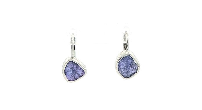 content/products/Bezel Raw Un-cut Huckleberry Sapphire Leverback Earrings in White Gold (1.91cts TWT)