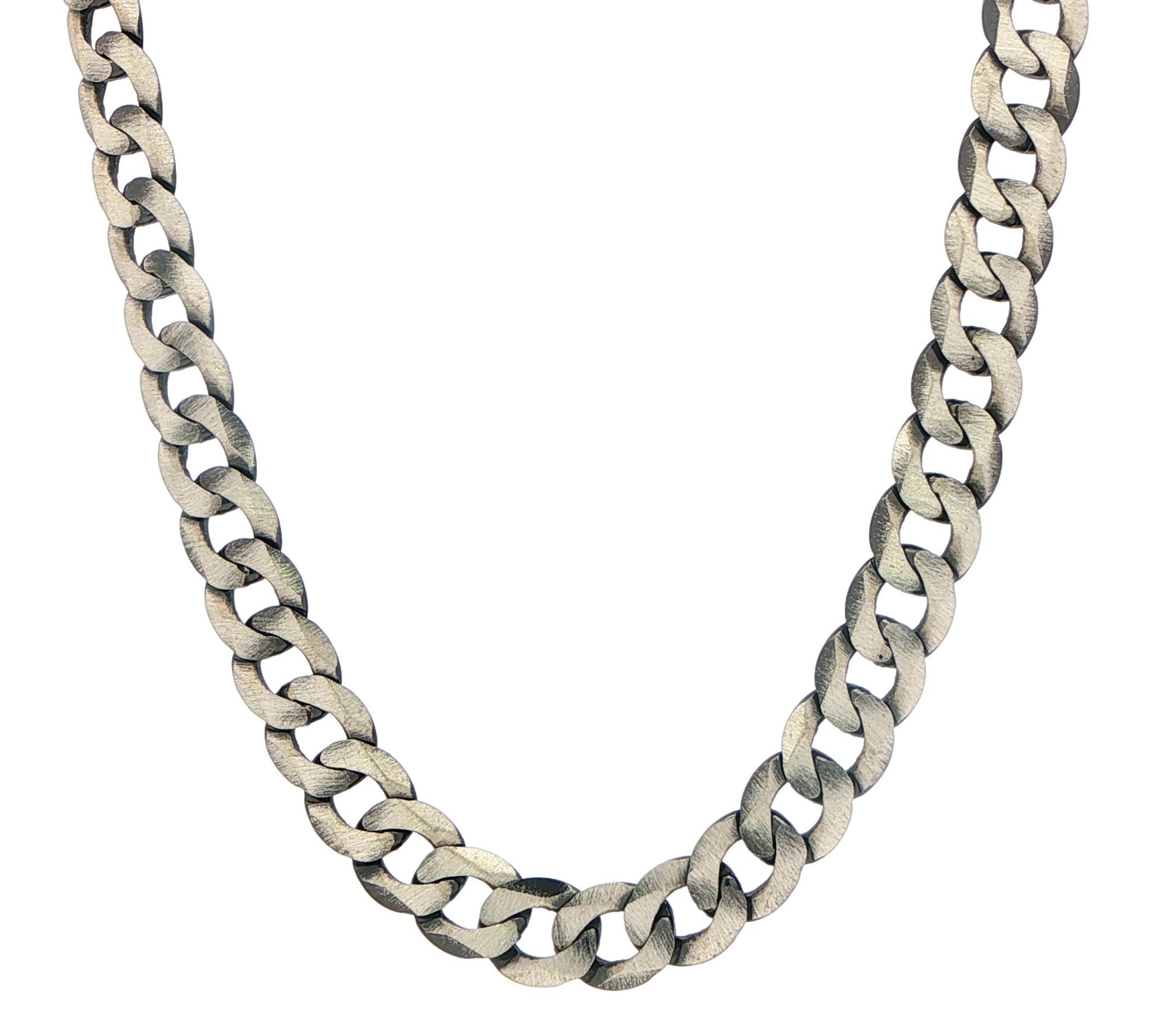 Cuban Link Chain Necklace with Satin Finish in Sterling Silver 