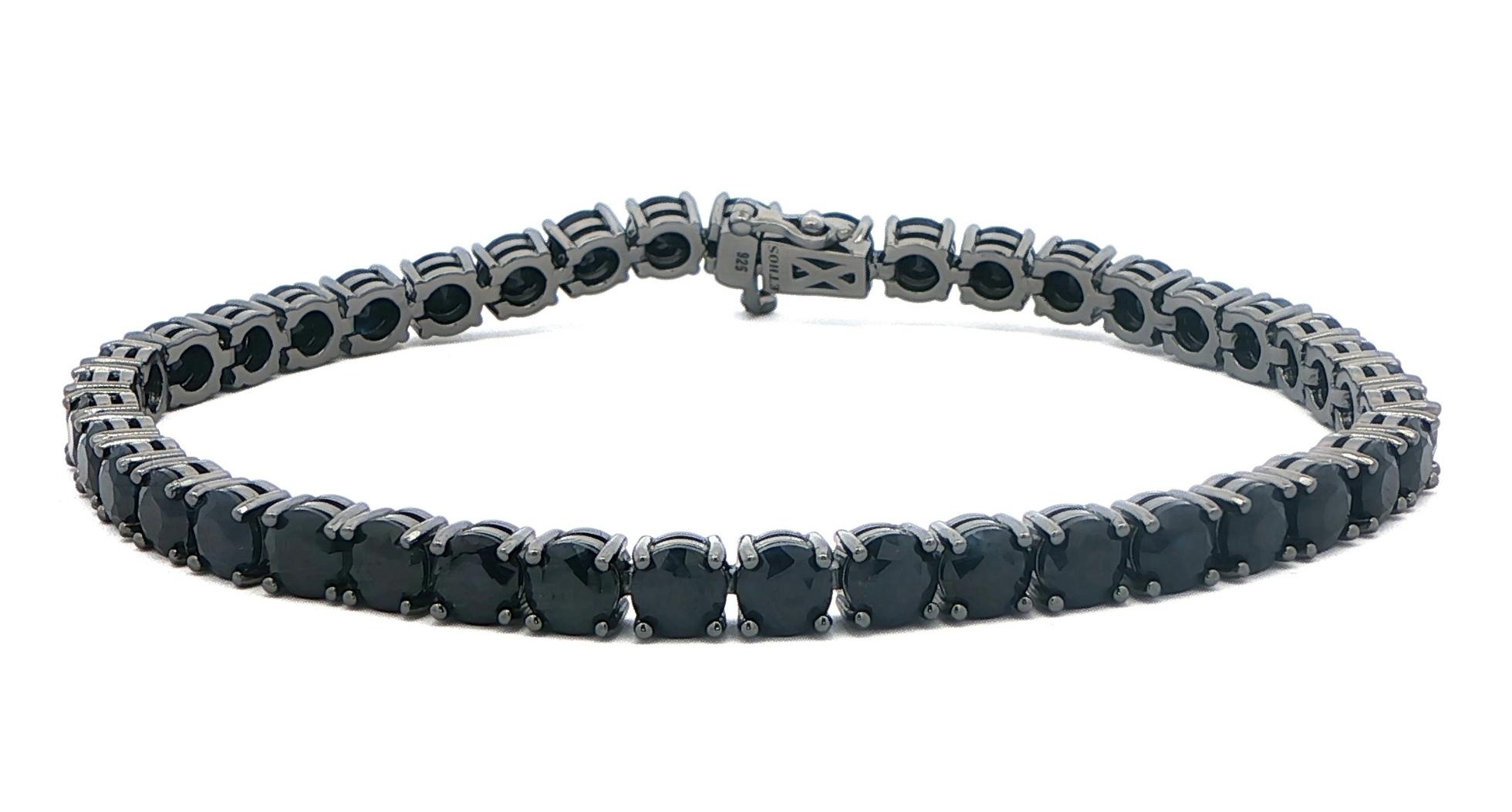 Men's Black Sapphire Tennis Bracelet in Black Rhodium Plated Sterling Silver