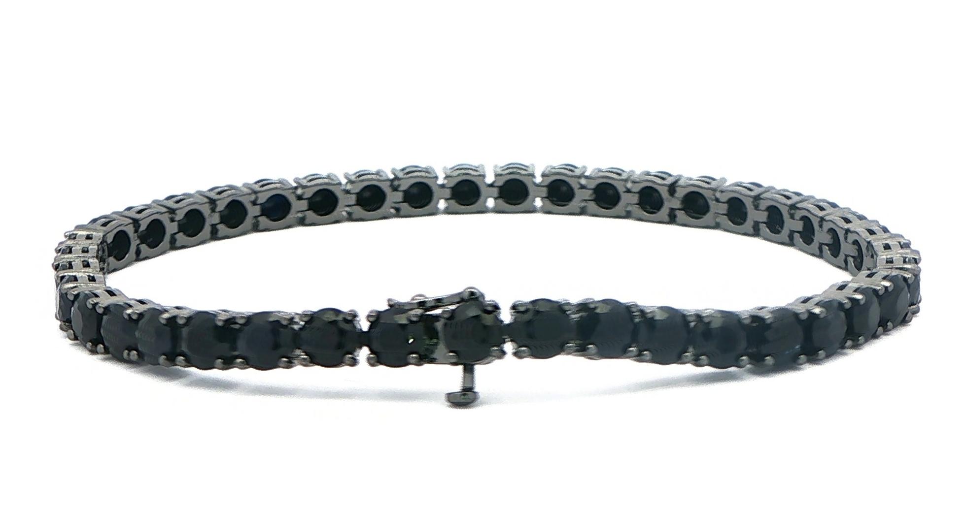 Men's Black Sapphire Tennis Bracelet in Black Rhodium Plated Sterling Silver back
