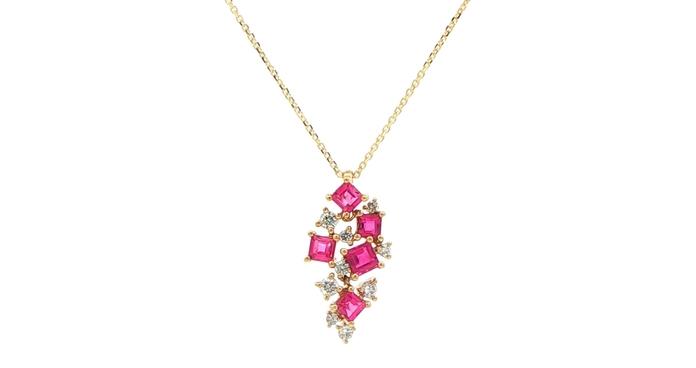 content/products/Square Step-Cut Ruby and Brilliant Diamond Cluster Pendant Necklace in Yellow Gold (1.03cts TWT)