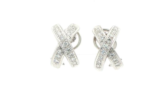 content/products/Estate Piece: Diamond Crossover 'X' Motif Earrings with Omega Clips in White Gold (1.00cts TWT)