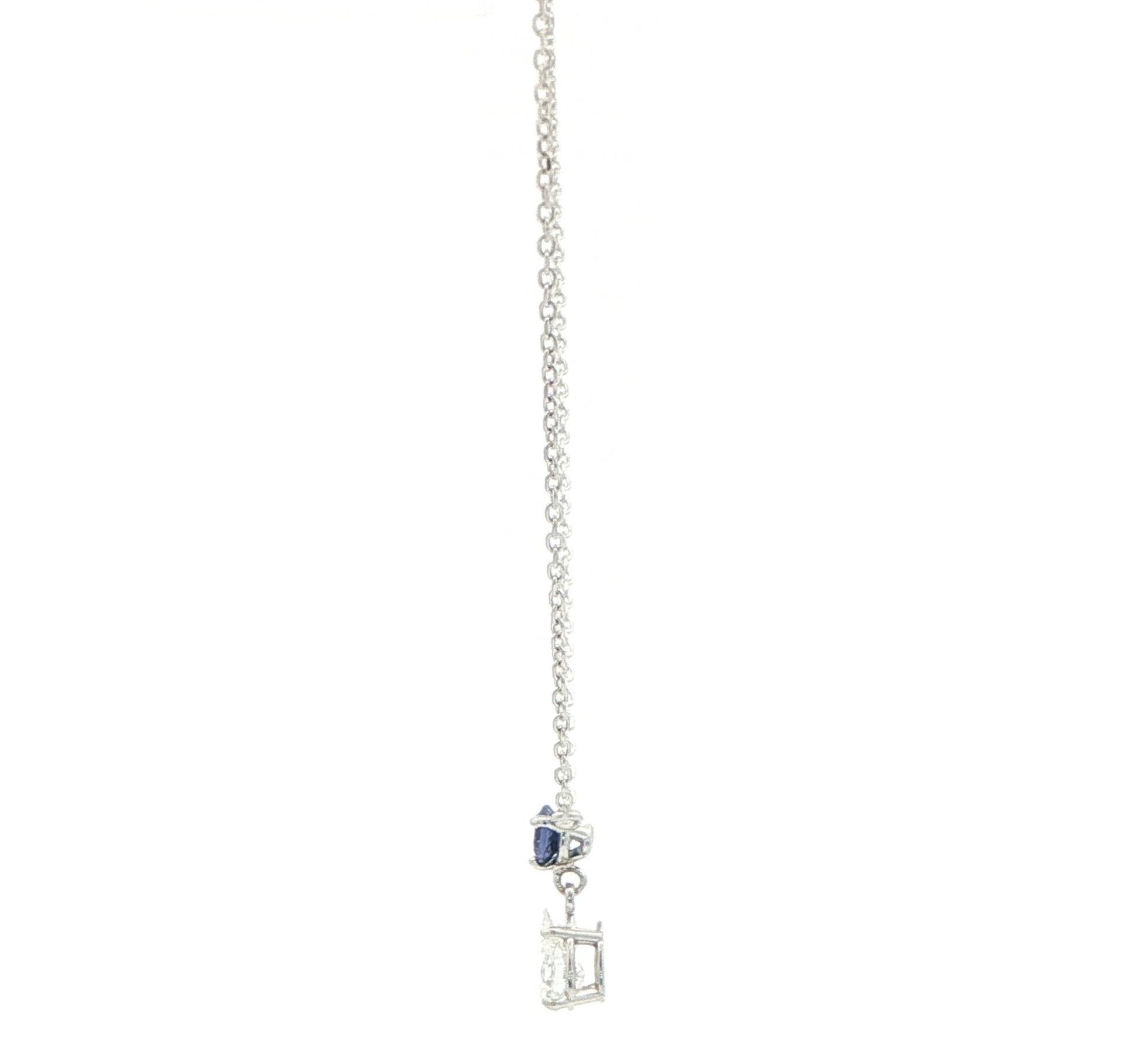2-Stone Huckleberry Sapphire and Pear-Cut Diamond Drop Pendant in White Gold (0.62cts TWT) side