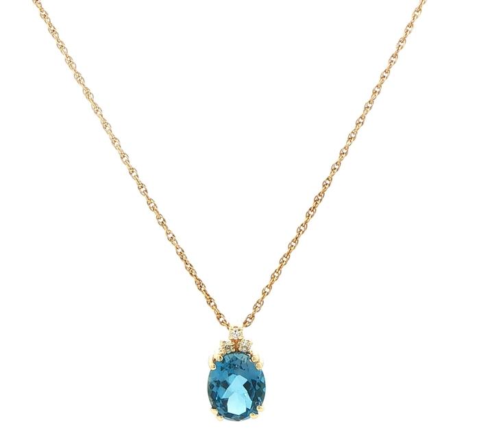 content/products/Estate Piece: Oval Blue Topaz and Diamond Accent Pendant Necklace in Yellow Gold