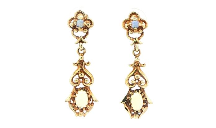 content/products/Estate Piece: Vintage Opal Filigree Drop Earrings in Yellow Gold
