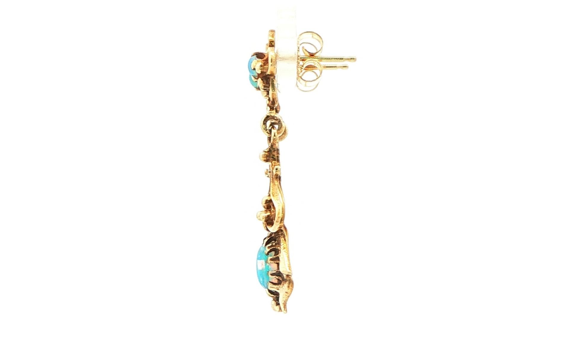 Estate Piece: Vintage Opal Filigree Drop Earrings in Yellow Gold side