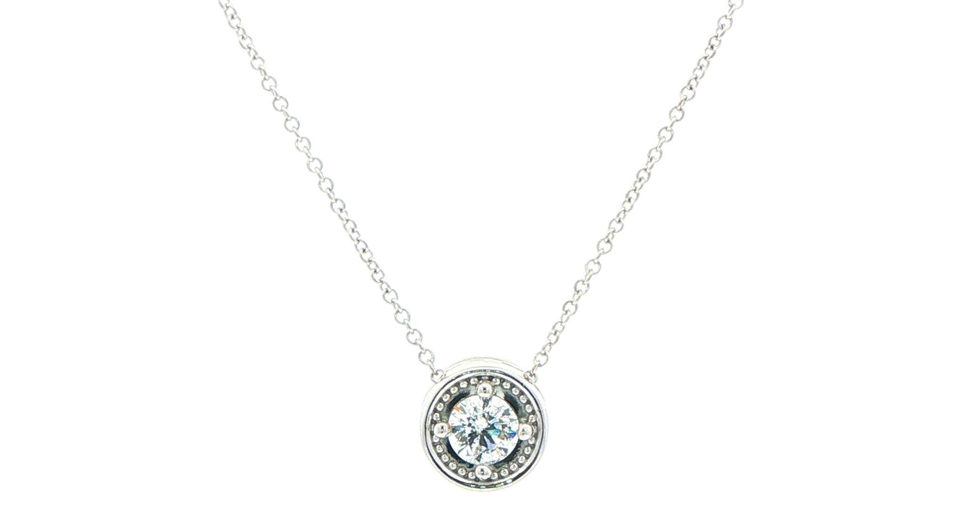 Estate Piece: Diamond Milgrain Halo Pendant Necklace in White Gold (0.46cts)