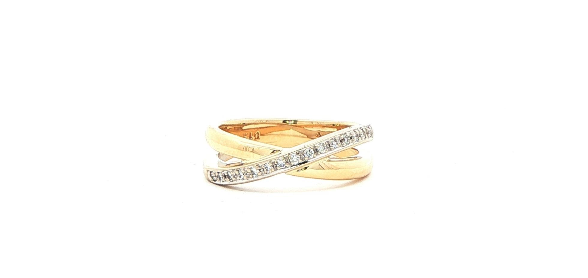 Estate Piece: Criss-Cross Diamond Eternity Ring in Two-tone White and Yellow Gold (0.15cts TWT)