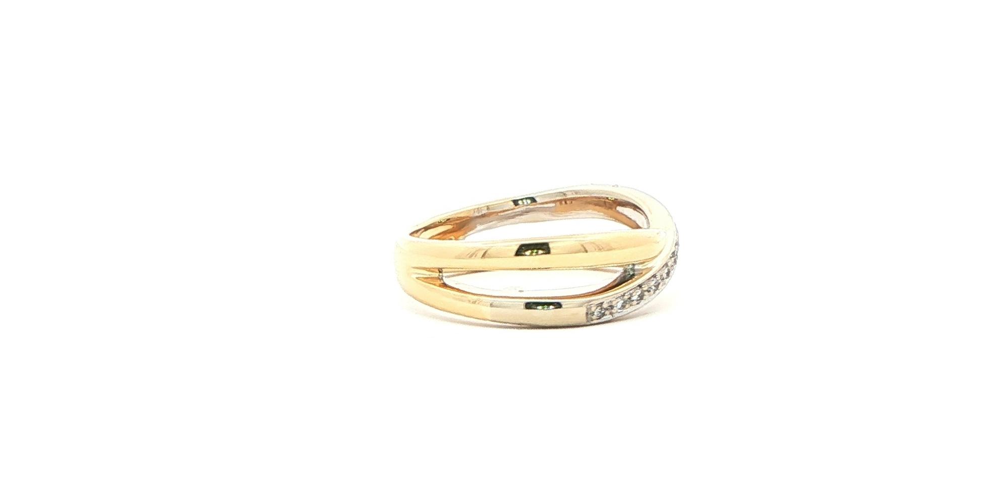 Estate Piece: Criss-Cross Diamond Eternity Ring in Two-tone White and Yellow Gold (0.15cts TWT) side