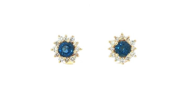 content/products/Estate Piece: Halo-style Sapphire and Diamond Cluster Stud Earrings in Yellow Gold (1.50cts TWT)
