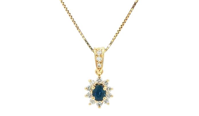 content/products/Estate Piece: Oval-cut Sapphire and Diamond Halo Pendant in Yellow Gold (0.75cts TWT)