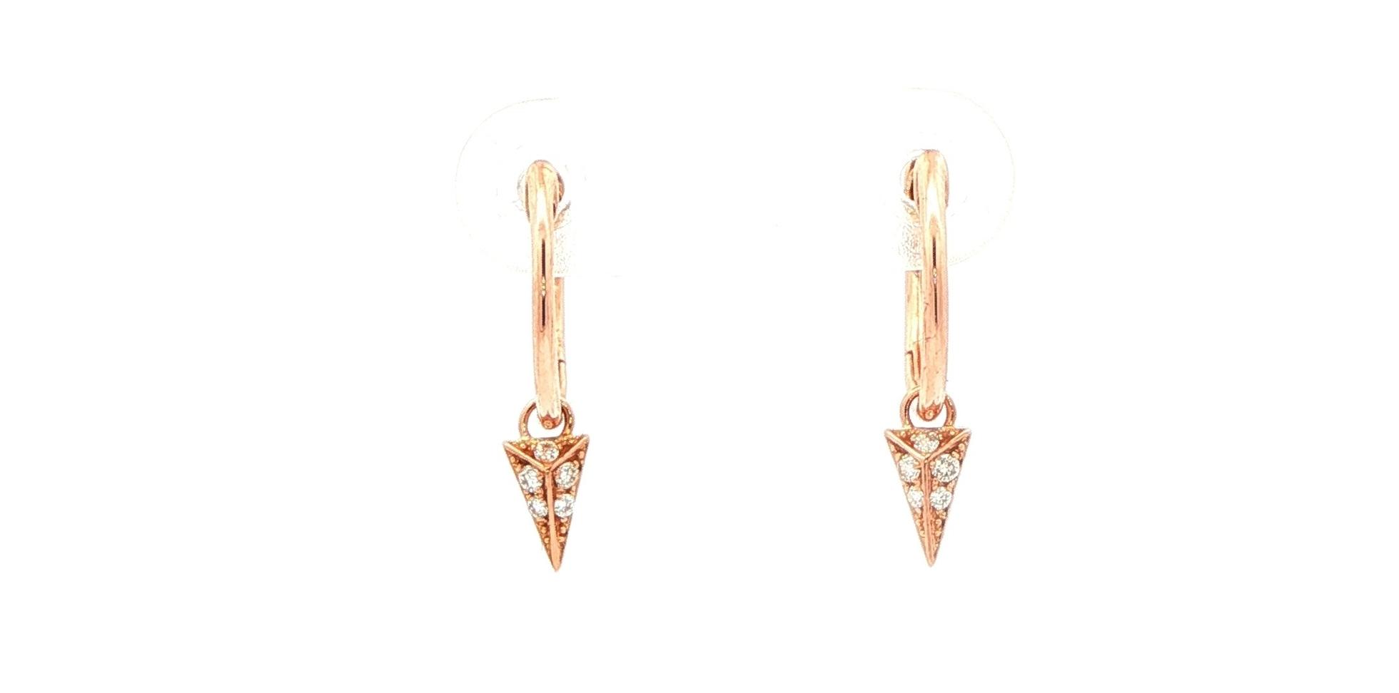 Estate Piece: Diamond Arrowhead Charm Hoop Earrings in Rose Gold (0.10cts TWT)