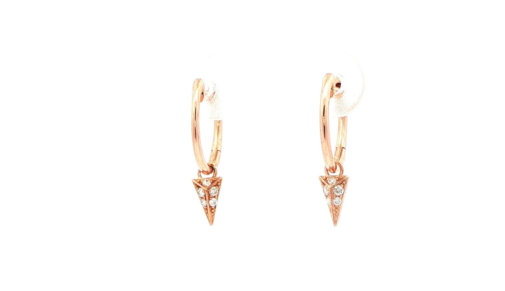 Estate Piece: Diamond Arrowhead Charm Hoop Earrings in Rose Gold (0.10cts TWT) angled
