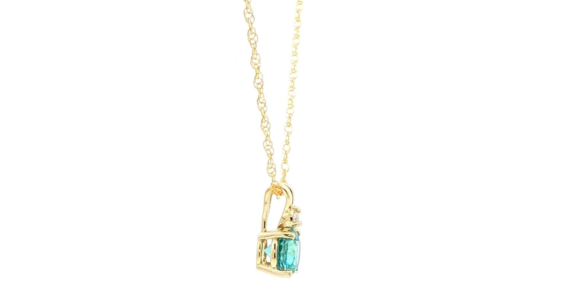 Estate Piece: 2-Stone Blue Zircon and Diamond Pendant in Yellow Gold (0.92cts TWT) side