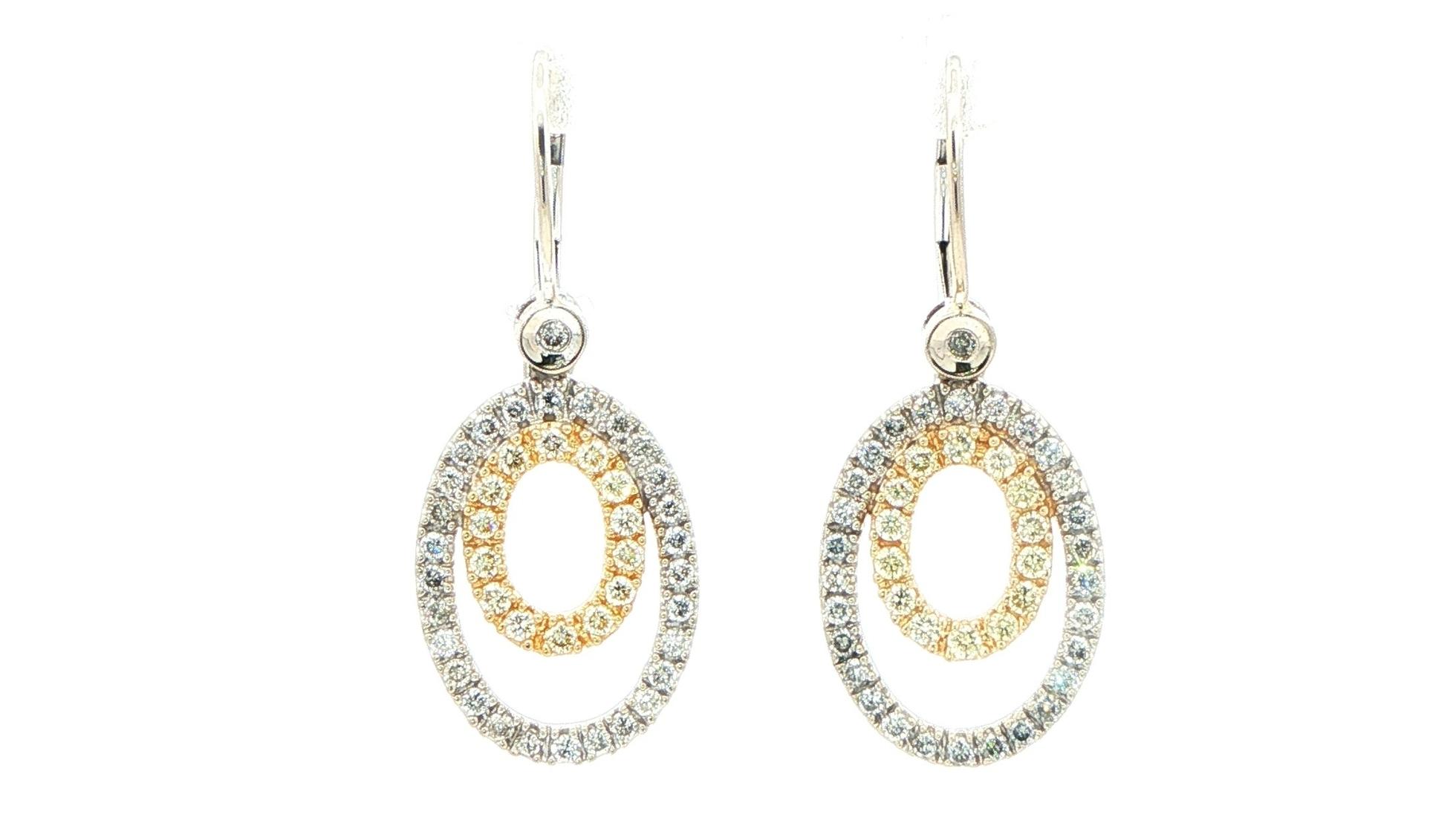 Estate Piece: Yellow and Colorless Diamond Double Oval Drop Earrings in Two-Tone Yellow and White Gold (1.00cts TWT)