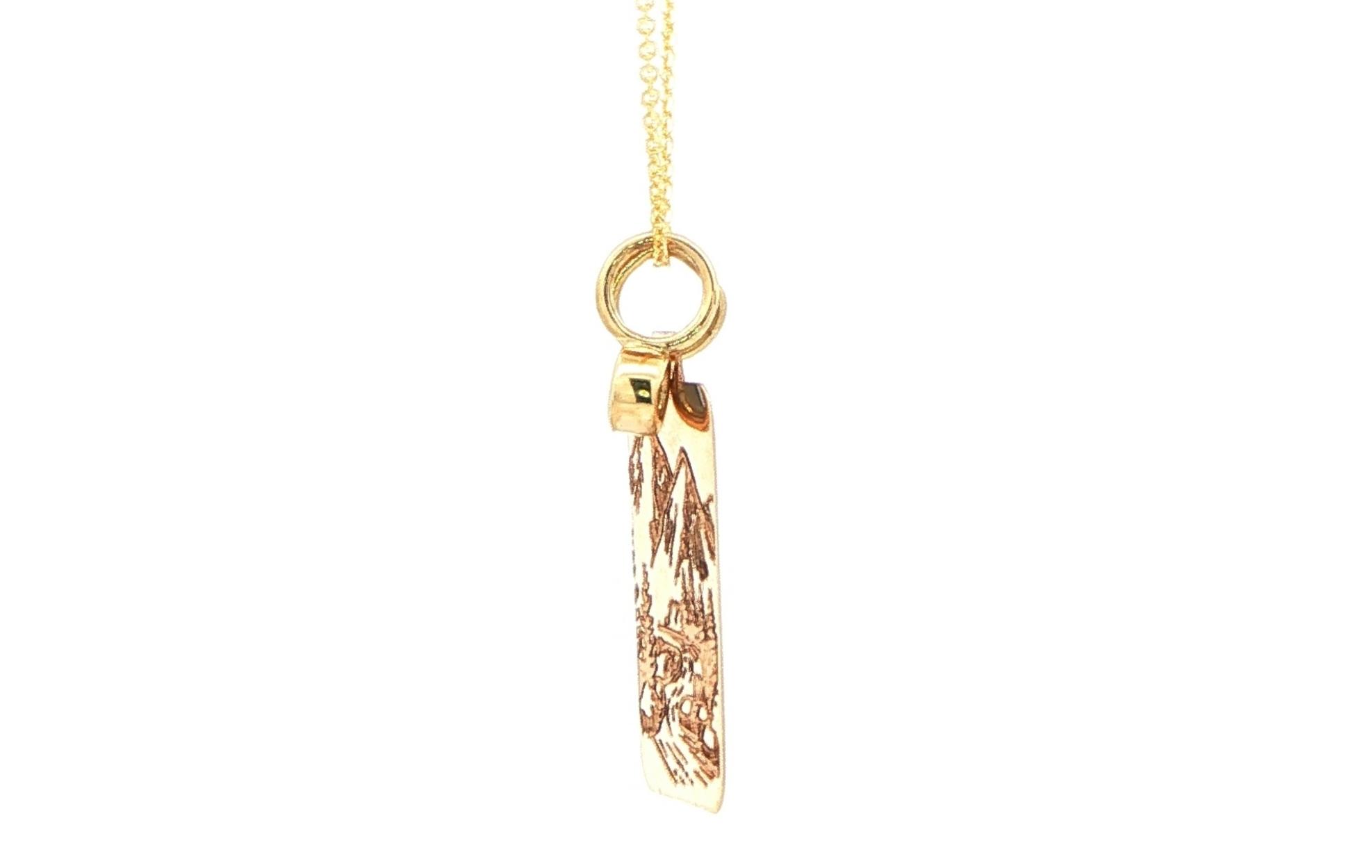 Mountain Engraved Tag Necklace with Montana Yogo Sapphire Charm in Yellow Gold (0.08ct) side
