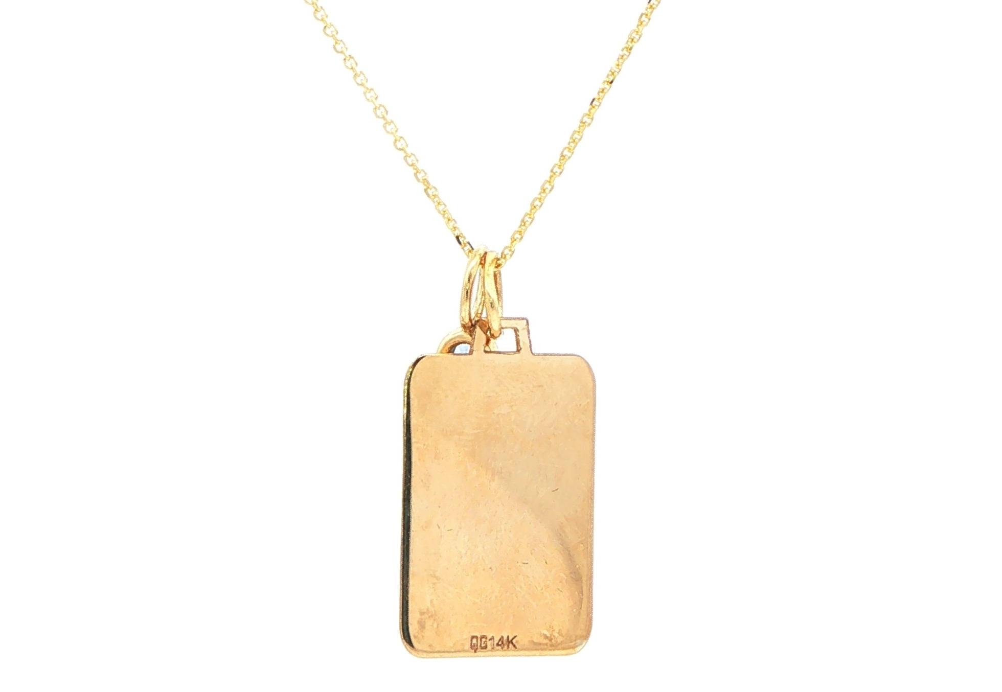 Mountain Engraved Tag Necklace with Montana Yogo Sapphire Charm in Yellow Gold (0.08ct) back